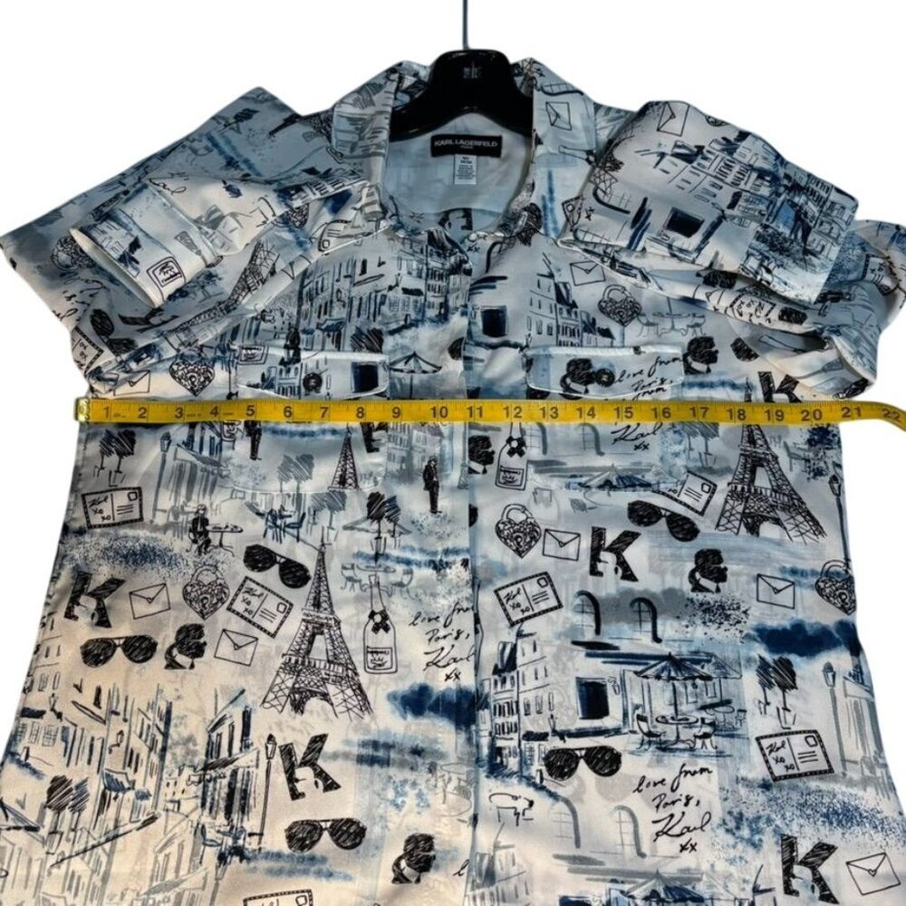 Karl Lagerfeld Paris Womens Graphic Print Long Sleeve Button-Down Shirt M 100% P - Picture 12 of 13